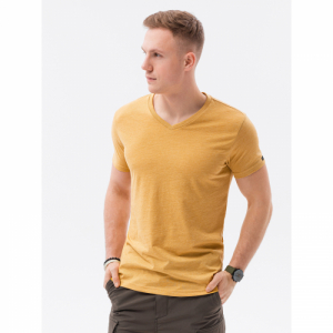 Pánske tričko s krátkym rukávom s V-výstrihom - OMBRE-T-shirt SS-S1369-V19-MUSTARD/MELANGE Žltá M 1