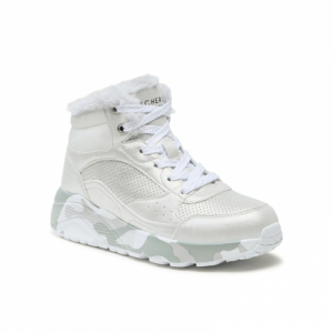 Dievčenské členkové zimné topánky - SKECHERS-Uno Lite Camo Dazzle silver/grey Strieborná 34