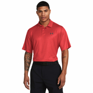Pánske golfové polo tričko s krátkym rukávom - UNDER ARMOUR-UA Perf 3.0 Printed Polo-RED Červená XL