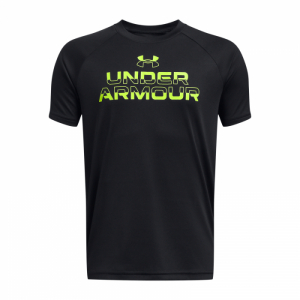 Chlapčenské tričko s krátkym rukávom - UNDER ARMOUR-UA Tech Split Wordmark SS-BLK Čierna 149/160
