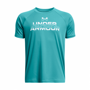 Chlapčenské tričko s krátkym rukávom - UNDER ARMOUR-UA Tech Split Wordmark SS-BLU Modrá 149/160