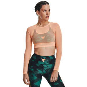 Dámske tréningové tričko s dlhým rukávom - UNDER ARMOUR PROJECT ROCK-UA PROJECT ROCK Sheer Mesh LS-ORG Oranžová M