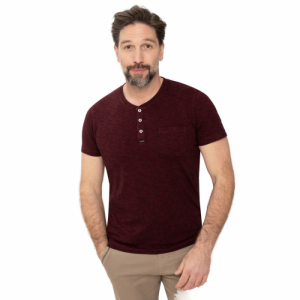 Pánske tričko s krátkym rukávom - VOLCANO-T-WARREN-406M-BURGUNDY MEL Červená M